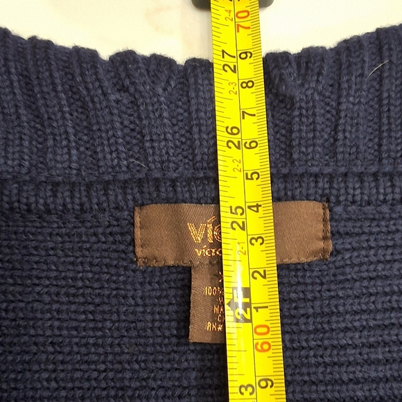 Victor Alfaro Merino Wool Navy Blue Chunky Knit Gold Button Cardigan SIZE XL - Picture 7 of 7